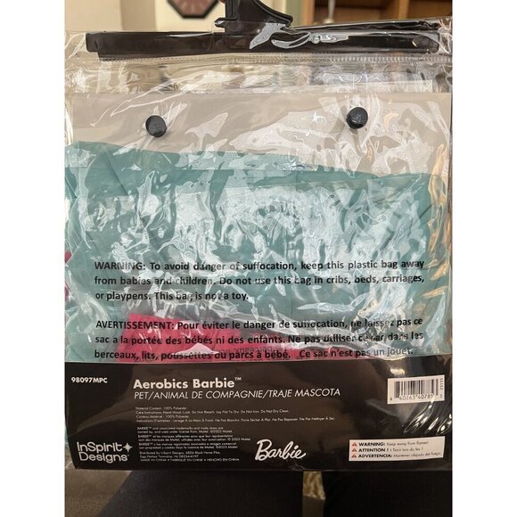 Barbie Aerobics Pet Costume Medium 18-28 Lbs Shirt Sweatband Turquoise & Pink - Picture 3 of 4